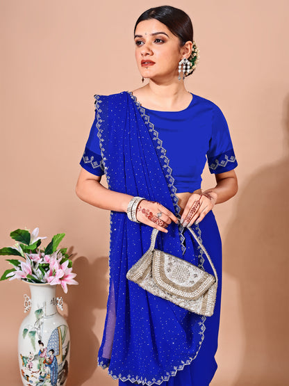 Leelavati Embellished Bollywood Chiffon Saree (Blue)