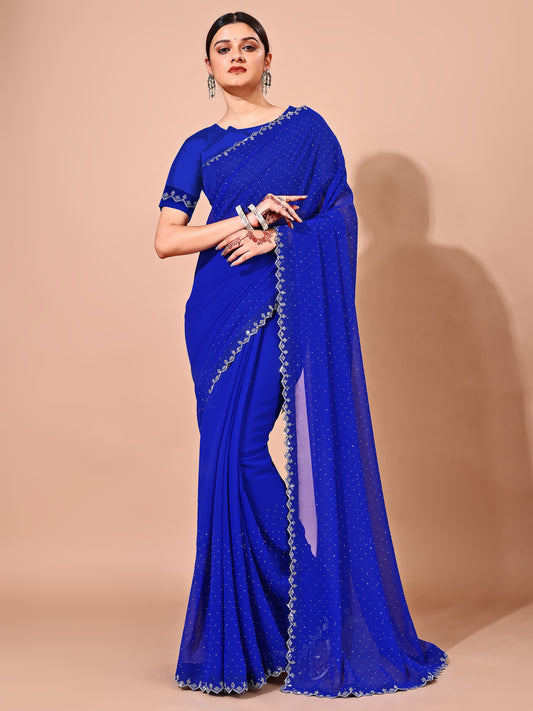 Leelavati Embellished Bollywood Chiffon Saree (Blue)