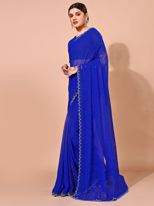 Leelavati Embellished Bollywood Chiffon Saree (Blue)
