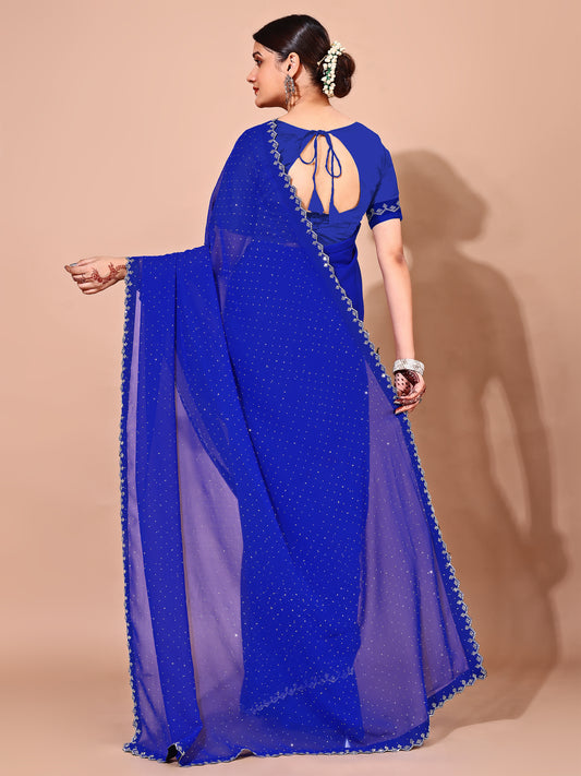 Leelavati Embellished Bollywood Chiffon Saree (Blue)