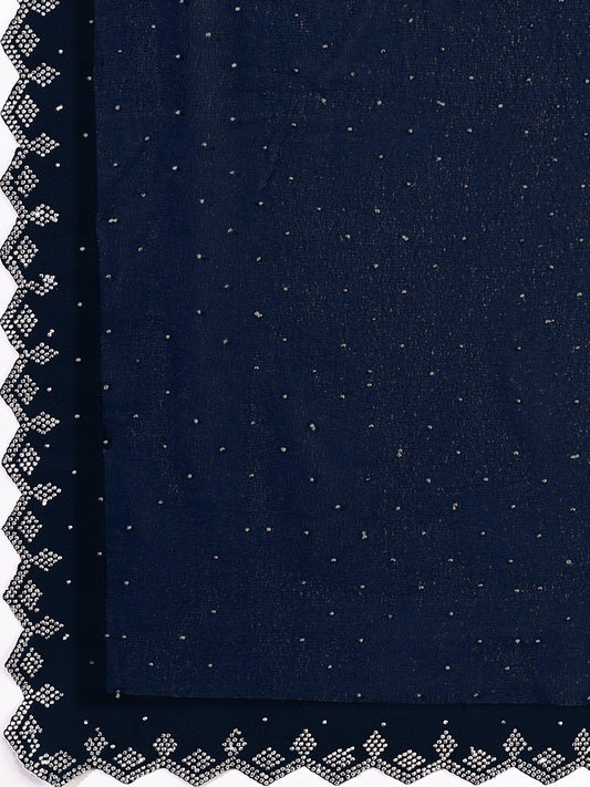 Leelavati Embellished Bollywood Chiffon Saree (Dark Blue)