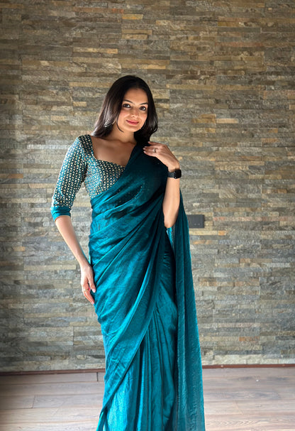 Leelavati Embroidered, Embellished Bollywood Organza Saree (Blue)