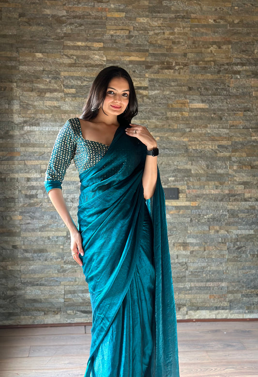 Leelavati Embroidered, Embellished Bollywood Organza Saree (Blue)