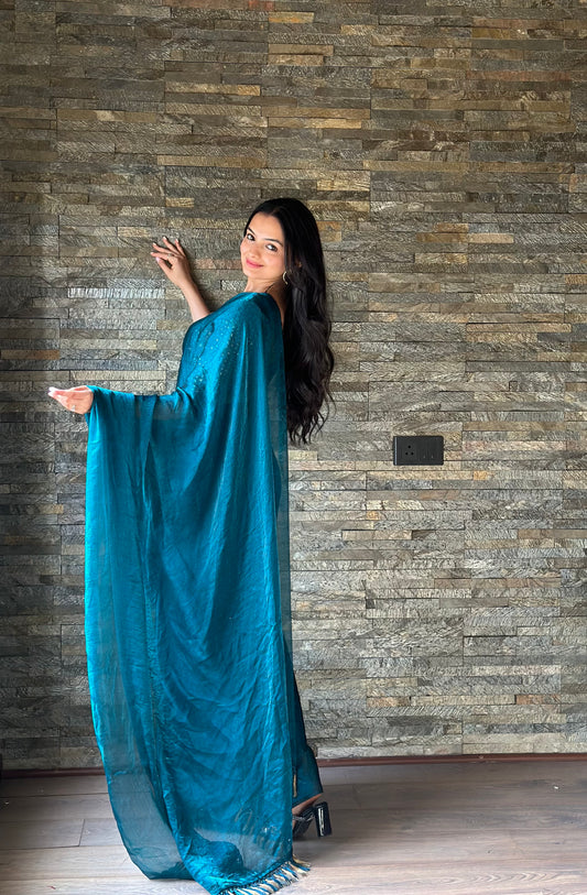 Leelavati Embroidered, Embellished Bollywood Organza Saree (Blue)