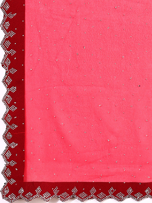 Leelavati Embellished Bollywood Chiffon Saree (Red)