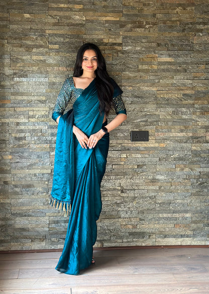 Leelavati Embroidered, Embellished Bollywood Organza Saree (Blue)