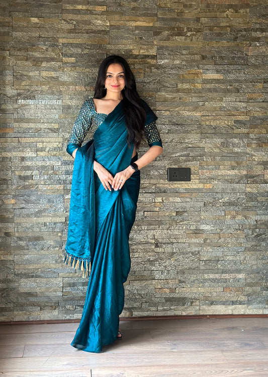 Leelavati Embroidered, Embellished Bollywood Organza Saree (Blue)