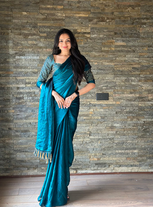 Leelavati Embroidered, Embellished Bollywood Organza Saree (Blue)