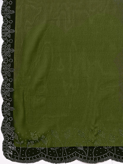 Leelavati Embellished Bollywood Chiffon Saree (Dark Green)