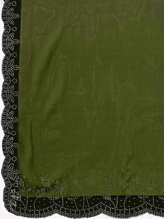 Leelavati Embellished Bollywood Chiffon Saree (Dark Green)