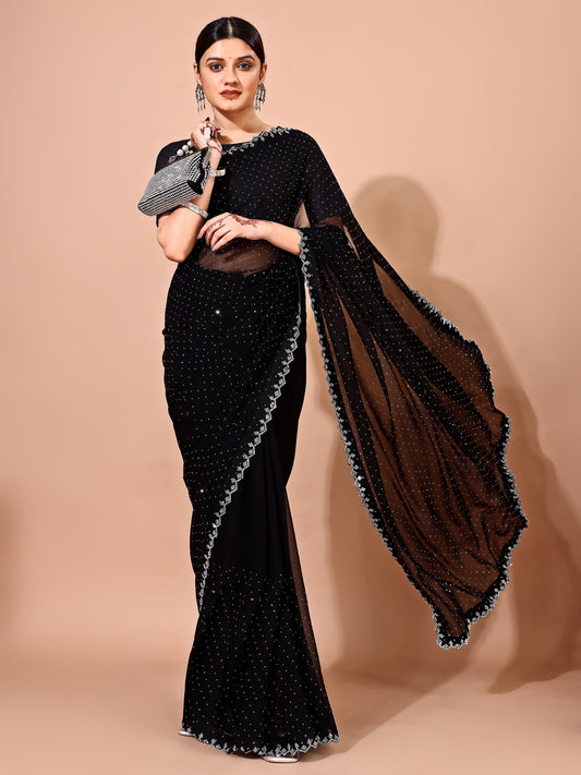 Leelavati Embellished Bollywood Chiffon Saree (Black)