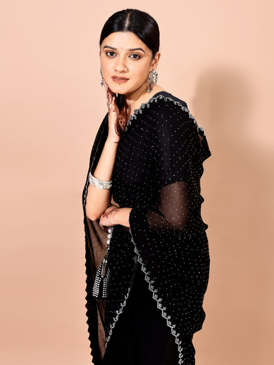 Leelavati Embellished Bollywood Chiffon Saree (Black)