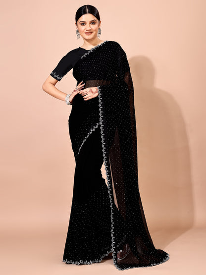 Leelavati Embellished Bollywood Chiffon Saree (Black)