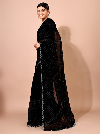 Leelavati Embellished Bollywood Chiffon Saree (Black)