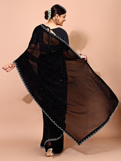 Leelavati Embellished Bollywood Chiffon Saree (Black)
