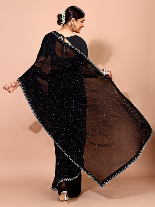 Leelavati Embellished Bollywood Chiffon Saree (Black)