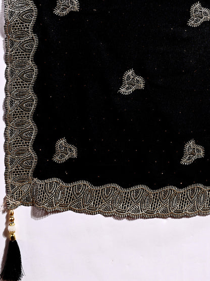 Leelavati Embroidered, Embellished, Woven Bollywood Georgette Saree (Black)