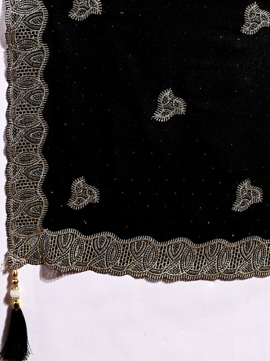 Leelavati Embroidered, Embellished, Woven Bollywood Georgette Saree (Black)