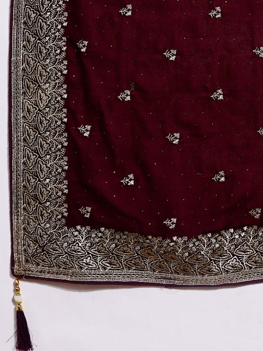 Leelavati Embroidered, Embellished, Woven Bollywood Georgette Saree (Maroon)