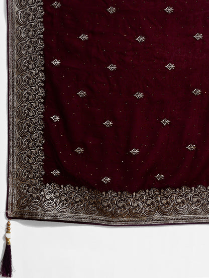 Leelavati Embroidered, Embellished, Woven Bollywood Georgette Saree (Maroon)