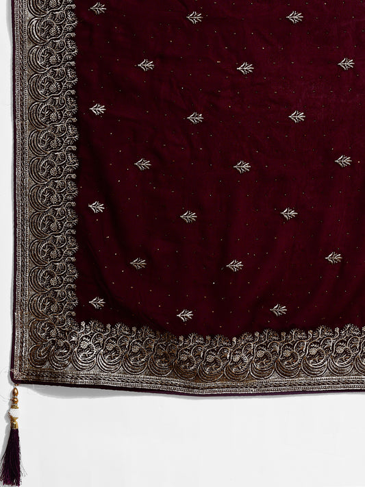 Leelavati Embroidered, Embellished, Woven Bollywood Georgette Saree (Maroon)