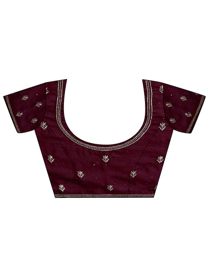 Leelavati Embroidered, Embellished, Woven Bollywood Georgette Saree (Maroon)