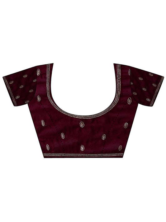Leelavati Embroidered, Embellished, Woven Bollywood Georgette Saree (Maroon)