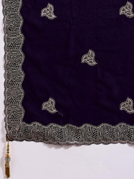 Leelavati Embroidered, Embellished, Woven Bollywood Georgette Saree (Purple)