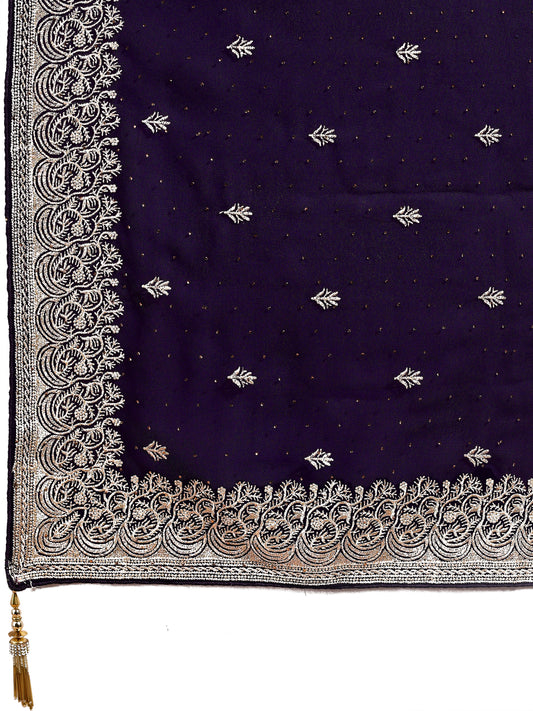 Leelavati Embroidered, Embellished, Woven Bollywood Georgette Saree (Purple)
