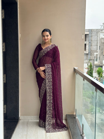 Leelavati Embroidered Bollywood Georgette Saree (Purple)