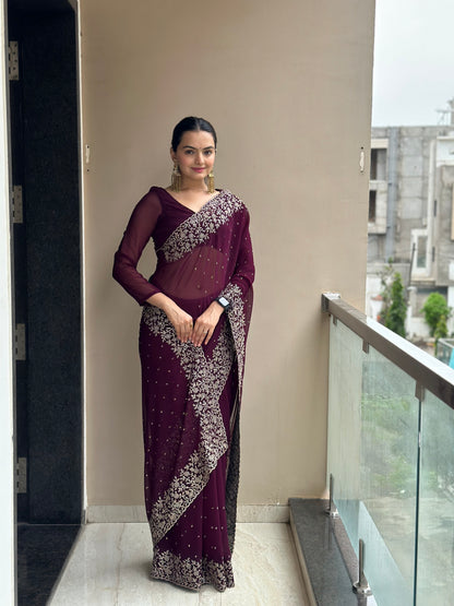 Leelavati Embroidered Bollywood Georgette Saree (Purple)