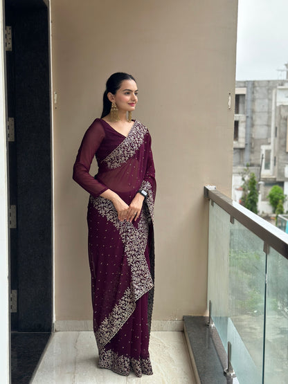 Leelavati Embroidered Bollywood Georgette Saree (Purple)