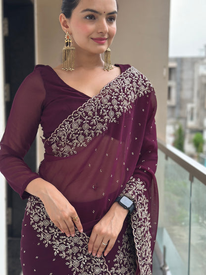 Leelavati Embroidered Bollywood Georgette Saree (Purple)