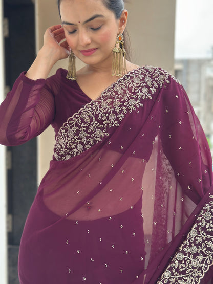 Leelavati Embroidered Bollywood Georgette Saree (Purple)