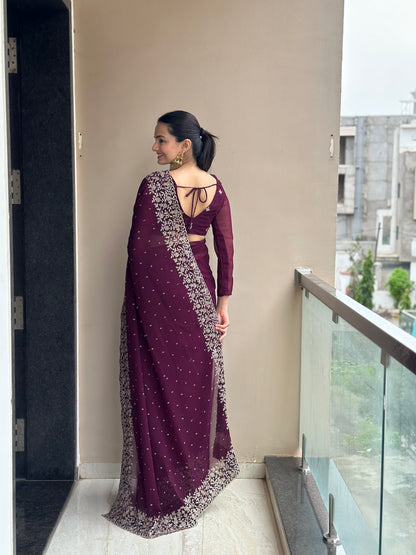 Leelavati Embroidered Bollywood Georgette Saree (Purple)