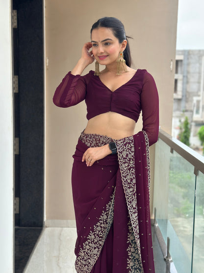 Leelavati Embroidered Bollywood Georgette Saree (Purple)