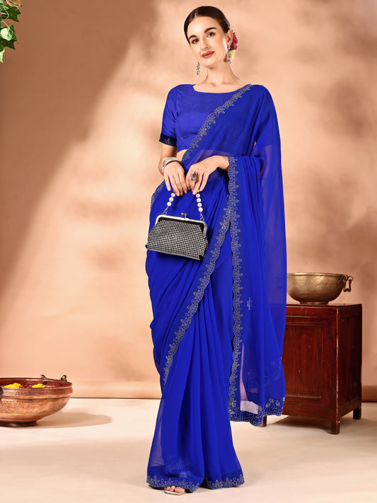 Leelavati Embellished Bollywood Chiffon Saree (Blue)