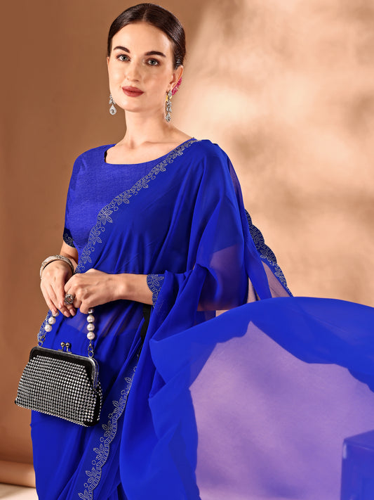 Leelavati Embellished Bollywood Chiffon Saree (Blue)