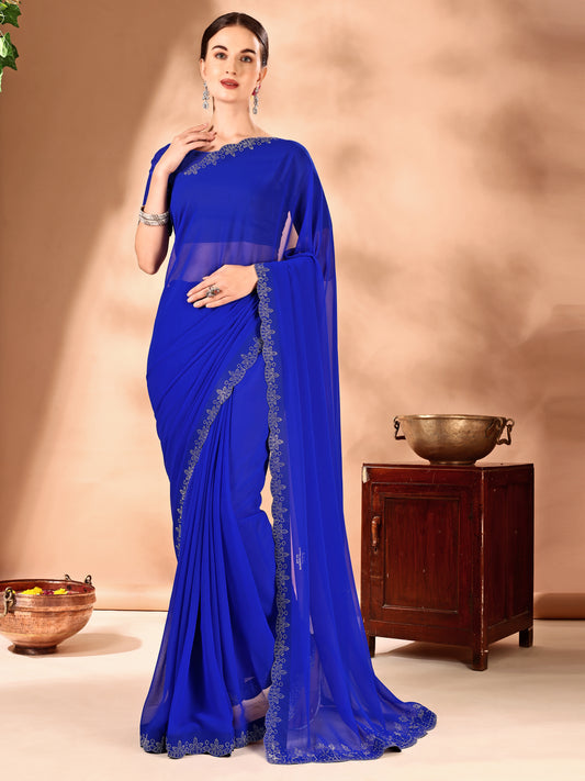 Leelavati Embellished Bollywood Chiffon Saree (Blue)