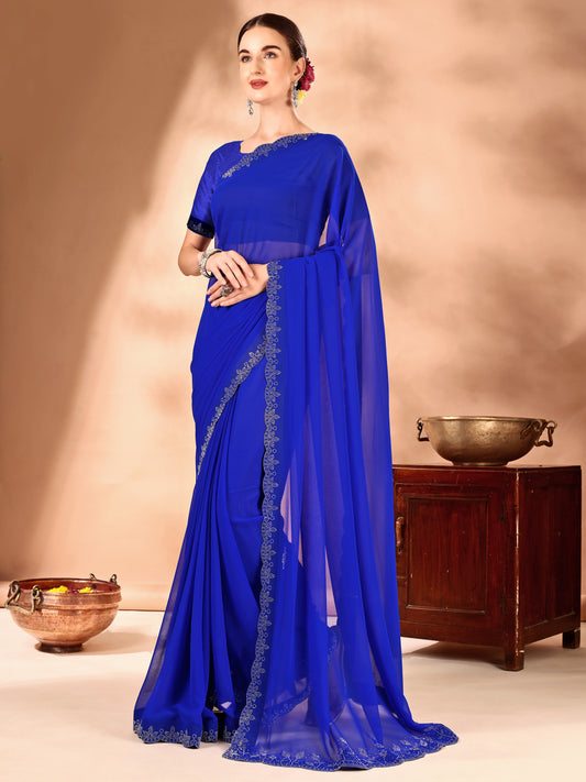 Leelavati Embellished Bollywood Chiffon Saree (Blue)