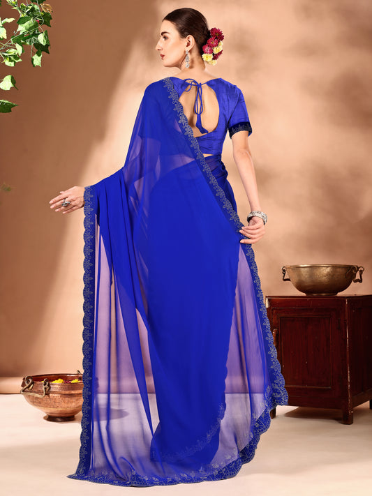 Leelavati Embellished Bollywood Chiffon Saree (Blue)