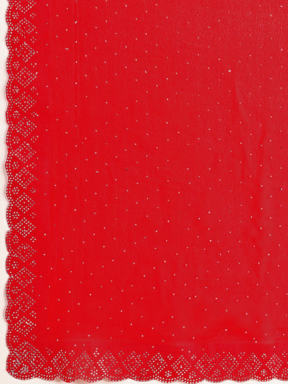 Leelavati Embellished Bollywood Chiffon Saree (Red)