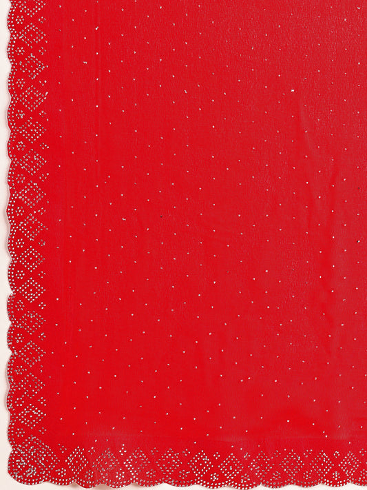 Leelavati Embellished Bollywood Chiffon Saree (Red)