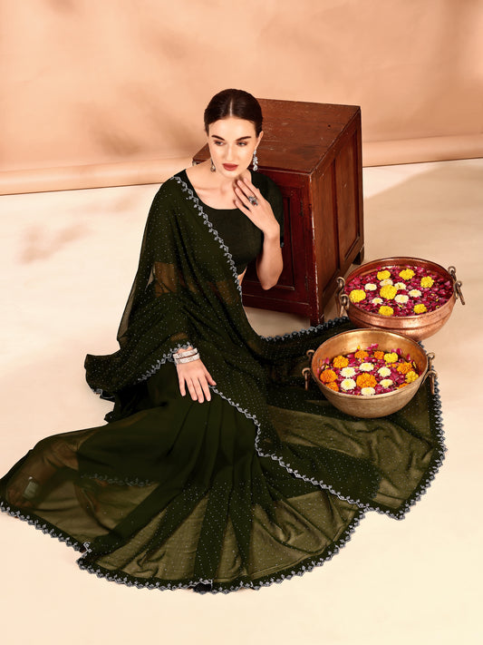 Leelavati Embellished Bollywood Chiffon Saree (Green)