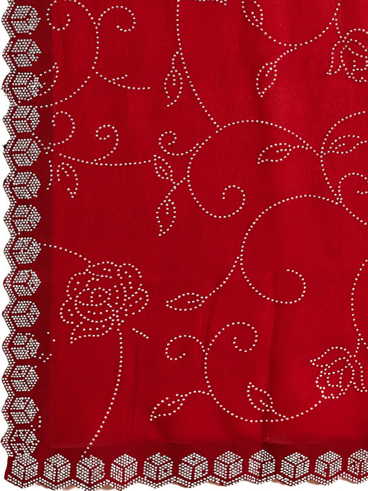 Leelavati Embroidered, Embellished Bollywood Georgette Saree (Red)