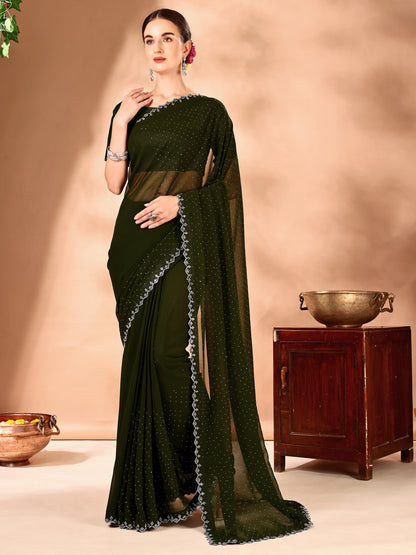 Leelavati Embellished Bollywood Chiffon Saree (Green)