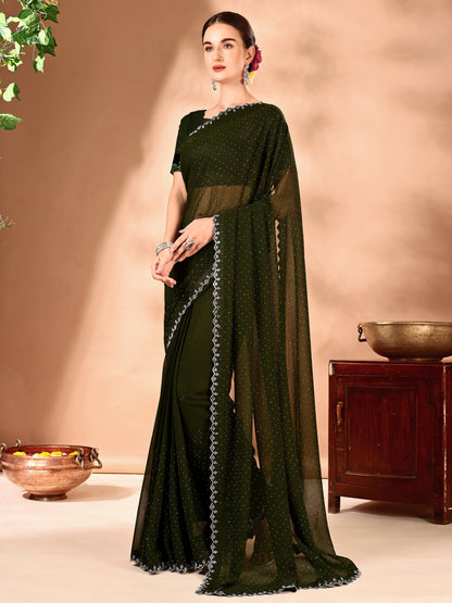 Leelavati Embellished Bollywood Chiffon Saree (Green)