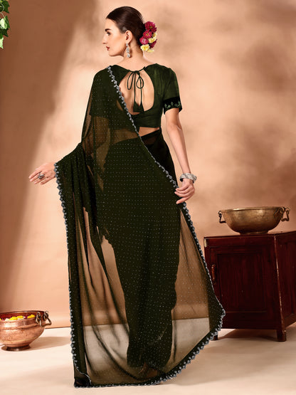 Leelavati Embellished Bollywood Chiffon Saree (Green)