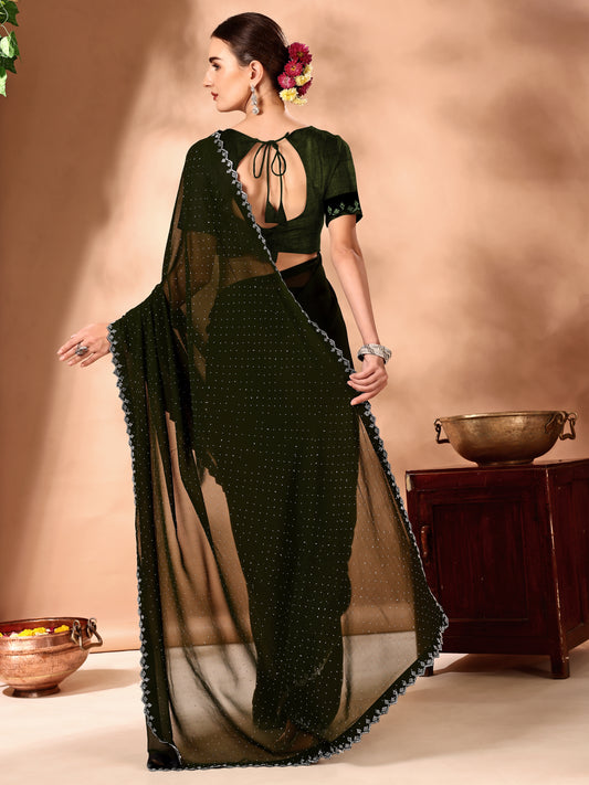 Leelavati Embellished Bollywood Chiffon Saree (Green)