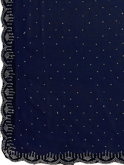 Leelavati Embroidered, Embellished Bollywood Georgette Saree (Dark Blue)